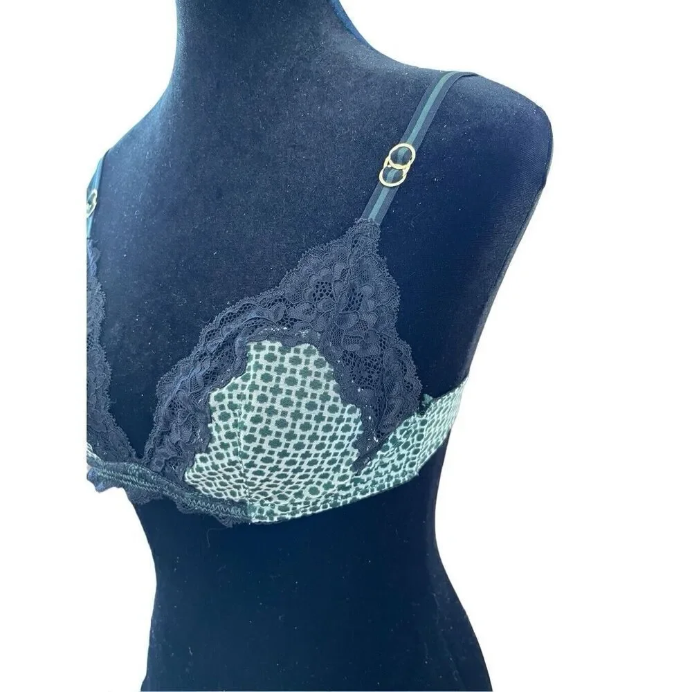 STELLA McCARTNEY Intimates Black Lace Bra Green Cup Underwire S230-255 32C NWOT